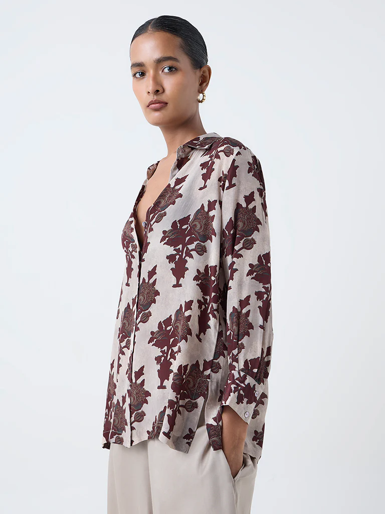 Zuba Taupe Floral Design Tunic - Image 2