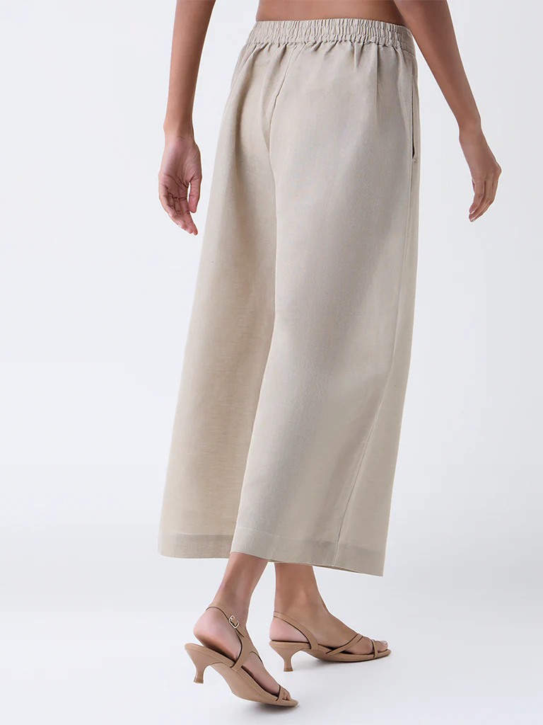 Zuba Taupe Solid Linen-Blend Ethnic Pants - Image 4