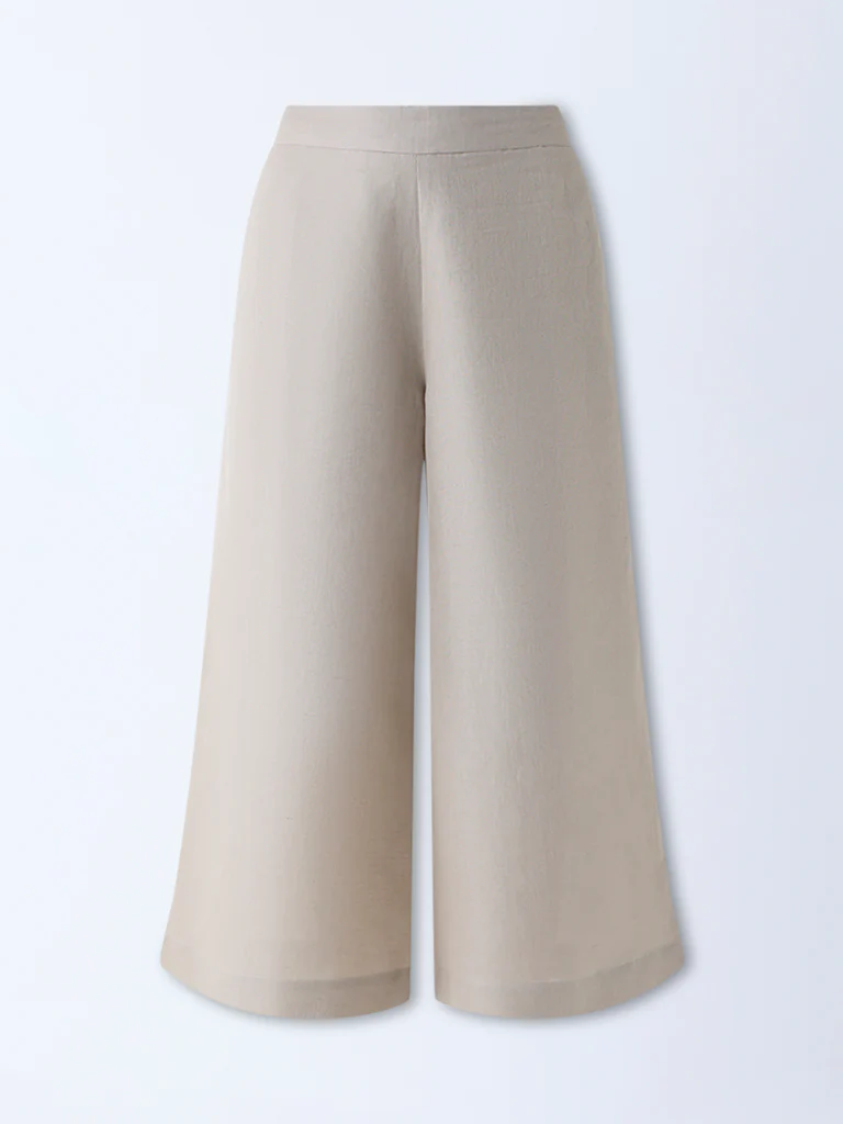 Zuba Taupe Solid Linen-Blend Ethnic Pants - Image 5