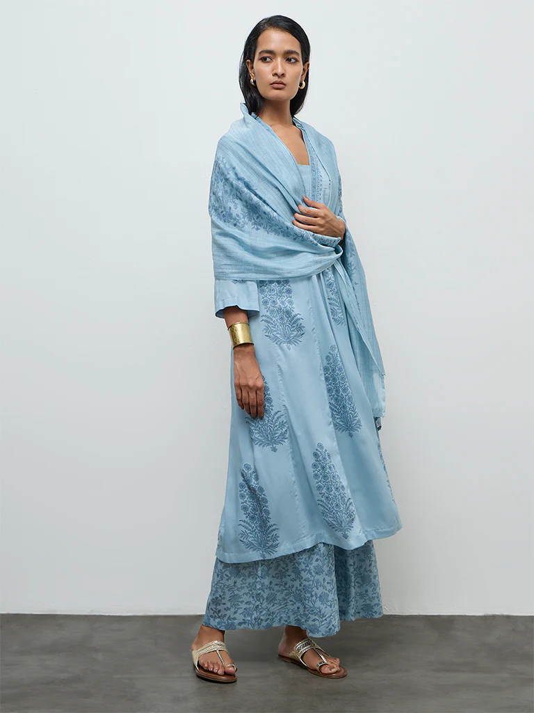 Zuba Wardrobe Blue Floral Printed Palazzos - Image 2