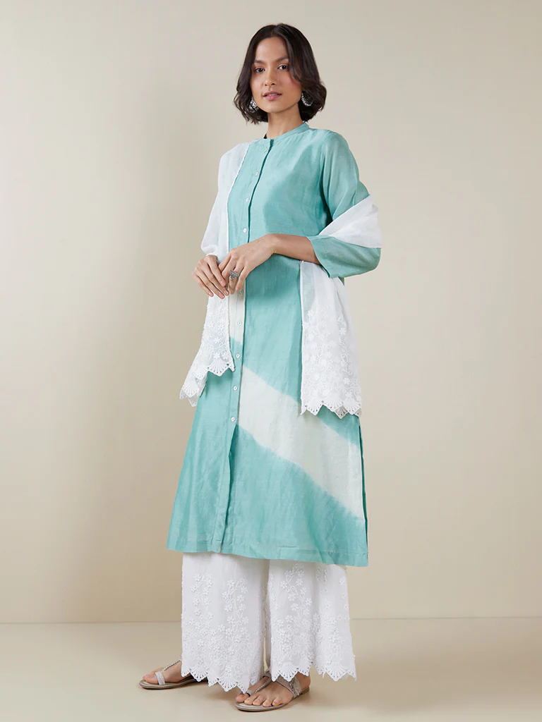 Zuba White Floral Embroidered Cotton Palazzos - Image 5