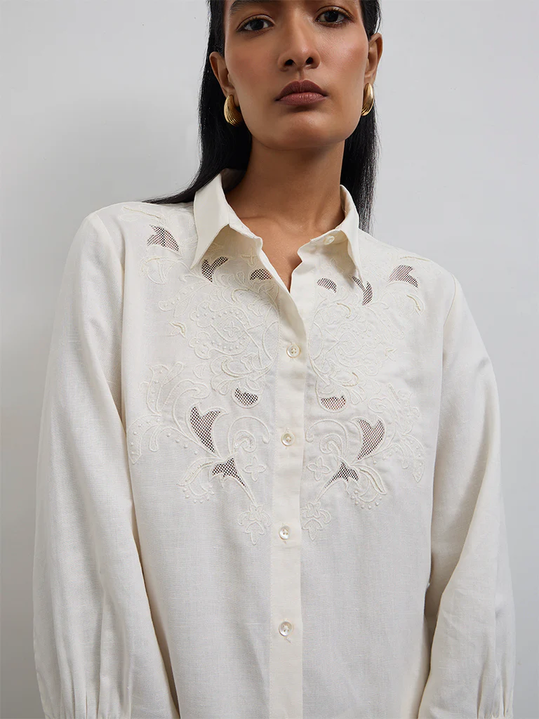 Zuba White Floral Embroidered Tunic - Image 3