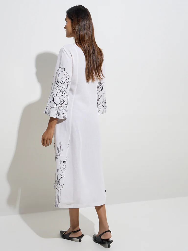 Zuba White Floral Print A-Line Dress - Image 4