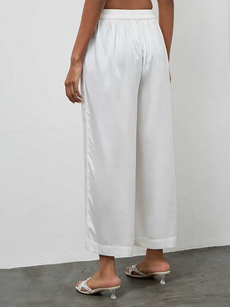 Zuba White Solid Pants - Image 4