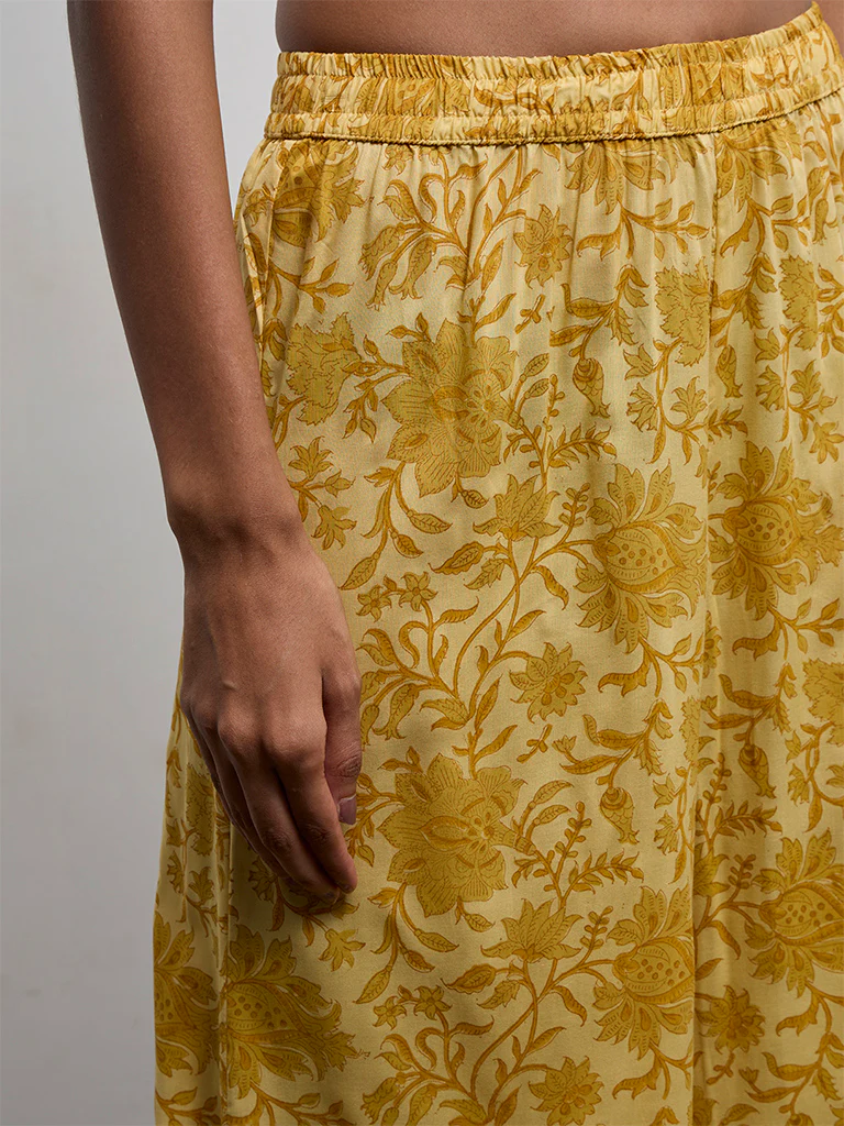 Zuba Yellow Floral Printed Palazzos - Image 3